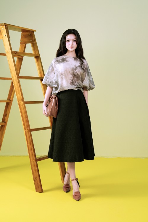 Sixdo Grey Pleated Satin Organza Top (PREMIUM)